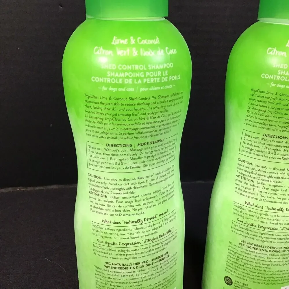 Pet Shampoo Tropiclean Shed Control Lime & Coconut 20oz Lot of 2